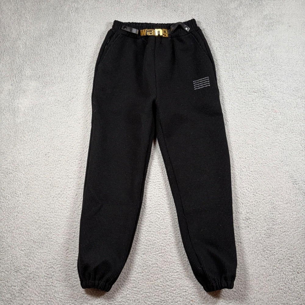 Alexander‎ Wang Black Ribbed Cotton Joggers Gold Logo Pants Womens Medium